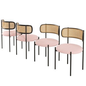 GlasFlength Dining Sets Set of 4, Modern Dining Chairs with Natural Rattan Backrest, Accent Kitchen Chairs with Metal Legs, Pink, 20.5"*20.5"*29.9 - 1 of 4