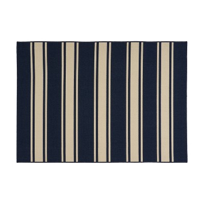 GDFStudio Coriander 5'3" x 7' Outdoor Striped Area Rug, Navy/Ivory