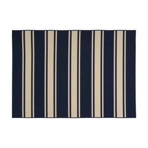 GDFStudio Coriander 5'3" x 7' Outdoor Striped Area Rug, Navy/Ivory - 1 of 4