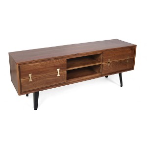 Wood TV Stand with 2 Cabinets and Open Shelves, Modern Entertainment Console for Living Room or Bedroom - 1 of 4
