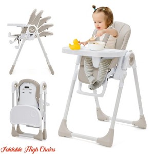 Foldable High Chairs for Toddlers 1-3 Years Old, Easy Clean High Chair w/ Removable Tray, Lightweight Folding Chair w/5-Point Safety Harness - 1 of 4