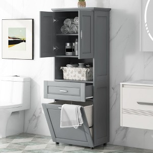 Whisen Tall Bathroom Cabinet with Large Storage Cabinet, Drawer and Tilt-Out Laundry Hamper - 1 of 4