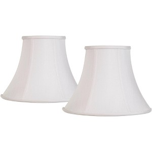 Imperial Shade Set of 2 Bell Lamp Shades White Medium 7" Top x 14" Bottom x 11" Slant Spider with Replacement Harp and Finial Fitting - 1 of 4