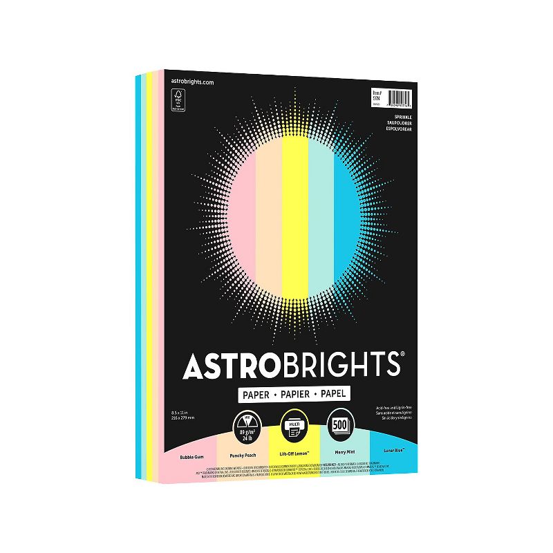 Astrobrights Colored Paper 24 lbs. 8.5" x 11" Assorted Sprinkle Colors 500 Sheets/Ream (91714), 1 of 5