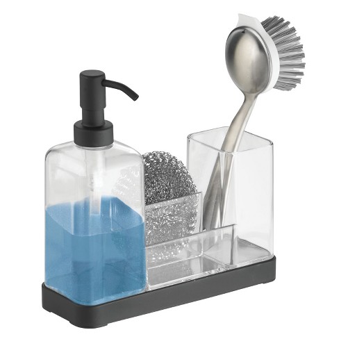 1pc Dish Soap Dispenser And Sponge Holder, Metallic Silvery For