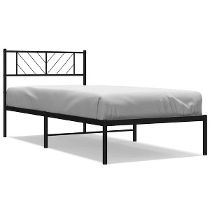vidaXL Twin XL Metal Bed Frame with Headboard, Sturdy Steel, Black, No Mattress - 1 of 4