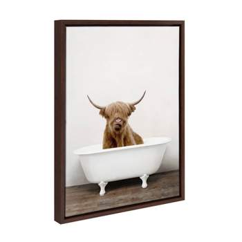18" x 24" Sylvie Highland Cow in Tub Color Framed Canvas by Amy Peterson Brown - Kate & Laurel All Things Decor