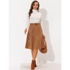 INSPIRE CHIC Women's Casual Solid Faux Suede Pockets Stretch A-line Midi Skirt with Belt - 2 of 4