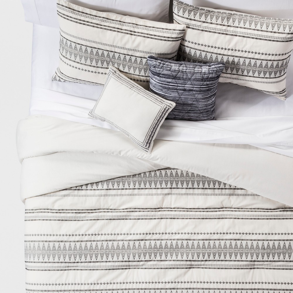 Cream Tatiana Global Woven Stripe Cotton Comforter Set (King) 5pc, Beige