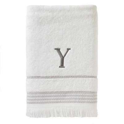SKL Home By Saturday Knight Ltd Casual Monogram Bath Towel Y - 28" X 54", White