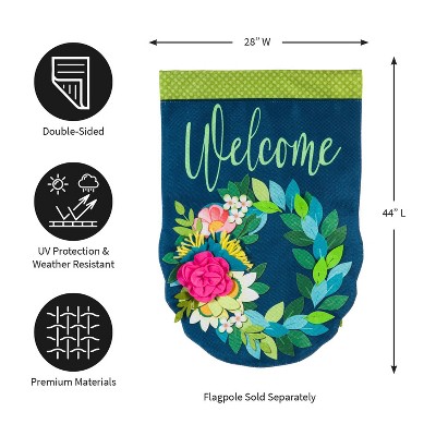 Welcome Spring Floral Wreath Multi-Color Burlap House Flag