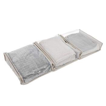 Household Essentials Set of 3 Under Bed Zippered Sweater Storage Bags with Clear Vision Panel Silver