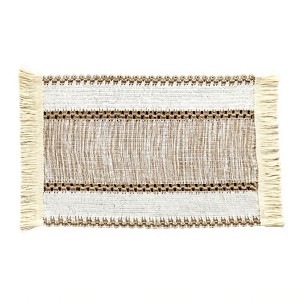 Anna-Kaci 4 Set Woven Rectangular Placemats with Textured Stripes and Fringe Edges 11.8x19.5 in - 1 of 4