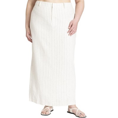 ELOQUII Women's Plus Size Striped Linen Maxi Column Skirt