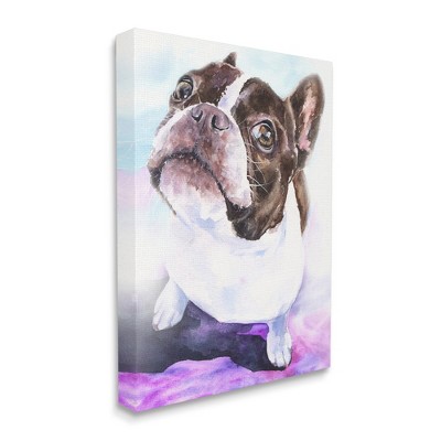 Stupell Industries Happy Boston Terrier Pet Dog Portrait Black Purple