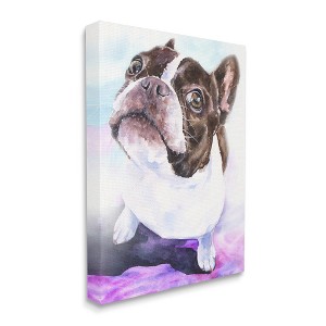 Stupell Industries Happy Boston Terrier Pet Dog Portrait Black Purple - 1 of 4