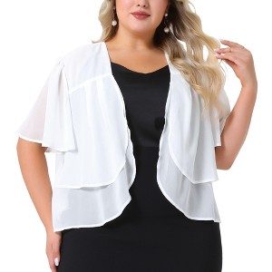 Agnes Orinda Women's Plus Size Sheer Ruffle Short Sleeve Open Front Cropped Chiffon Shrug - 1 of 4