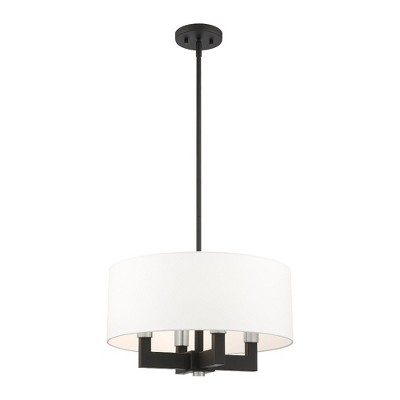 Black and Off-White 4-Light Drum Chandelier