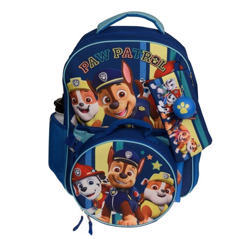 Paw Patrol Boys Backpack Set 16 inch 5pc Pack Includes Lunch Bag Water Bottle 