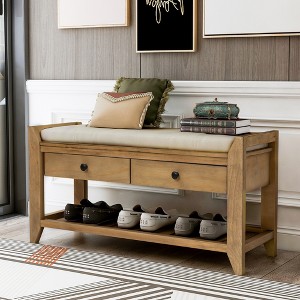 Zeus & Ruta Multipurpose Entryway Storage Bench with Cushioned Seat, Drawers & Shoe Rack - 1 of 4