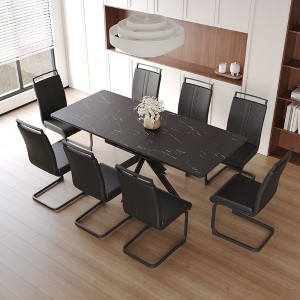 9-Piece Extendable Dining Set with Rectangle Kitchen Table and 8 C-shaped Tube Armless Chairs - 1 of 4