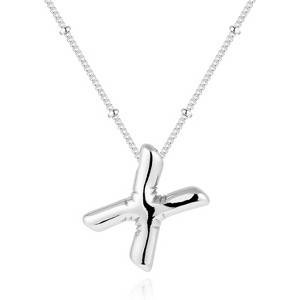 Chunky Balloon Initial Necklace 14K Gold Plated Non Tarnish Mom Gift Silver-X - 1 of 4