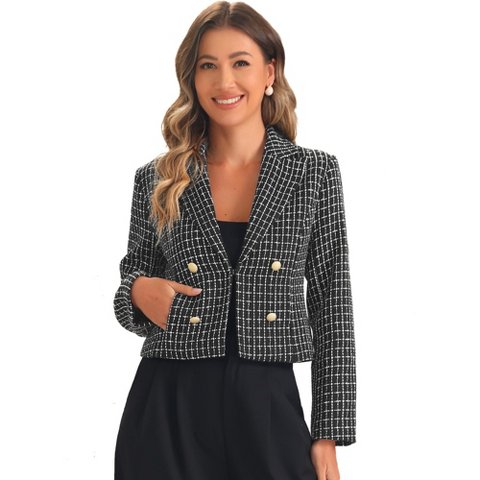 Женские пиджаки INSPIRE CHIC Women's Notch Lapel Buttons Office Long Sleeve Casual Blazer White Black Small