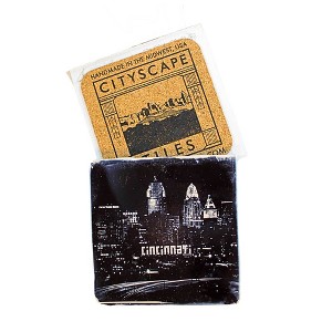Cityscape Tiles 4.25 In Cincinnati Night Skyline Skyscrapers Glowing Lights Coasters - 1 of 3