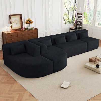 141 Inch Sectional Sofa,Upholstered Sofa Free-combined Sofa Couch with Two Chaise Lounge and Five Back Pillows In Living Room-Maison Boucle