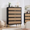 Rattan 5 Drawer Dresser for Bedroom, Chest of Drawers with Deep Drawers, Large Double Dresser for Closet with Wide Top, Tall Wooden Dresser - 3 of 4