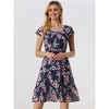 Allegra K Women's Floral Chiffon Flutter Sleeve Belted Square Neck Ruffled Hem Dress - 3 of 4