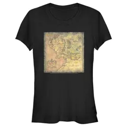 Junior's Lord of the Rings Fellowship of the Ring Map of Middle Earth  T-Shirt - Black - X Large