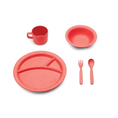 5pc Bamboo Fiber Kids Dinnerware Set Red - Red Rover