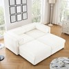 Stylish White Chenille 2-Seater Sofa with 2 Ottoman Storage Seat, Cylindrical Backrest and Armrests - 2 of 4