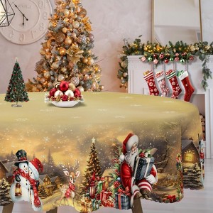 LOVEVOOK Christmas Tablecloth, Snowman Washable Snowflake Table Cloths Stain Resistant Dining Table Cover for Party Holiday Decor - 1 of 4
