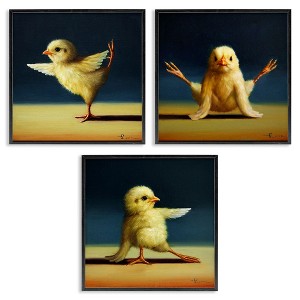 Stupell Industries Funny Yoga Chick Trio Farm Birds Stretching Poses 3pc Framed Giclee Art Set, Black, 17" x 17" - 1 of 4