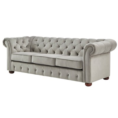 Inspire Q Beekman Place Button Tufted Chesterfield Velvet Sofa Smoke Gray