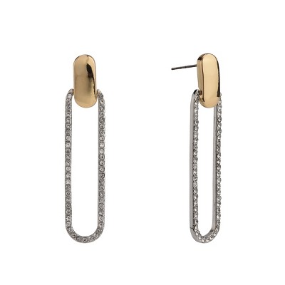 Christian Siriano New York Two Tone Pave Stone Oval Drop Earrings