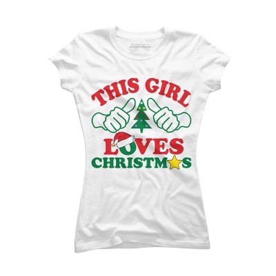 Junior's Design By Humans This Girl Loves Christmas Thumbs By personalized T-Shirt