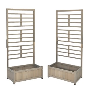 Costway 2PC 68in Wood Planter Box w/Trellis Raised Garden Bed for Climbing Plant - 1 of 4