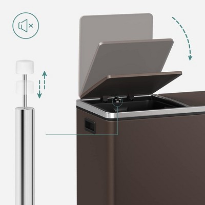 Brown Stainless Steel Dual Compartment Step Trash Can, 16 Gallon