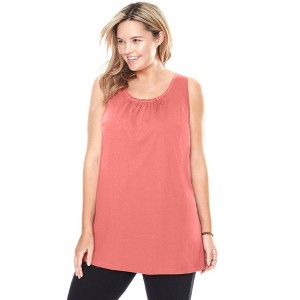 Woman Within Plus Size Perfect Sleeveless Shirred U-Neck Tunic - 1 of 4