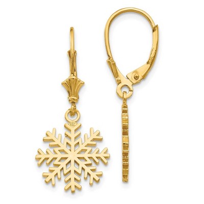 Black Bow Jewelry 14k Yellow Gold Snowflake Leverback Earrings