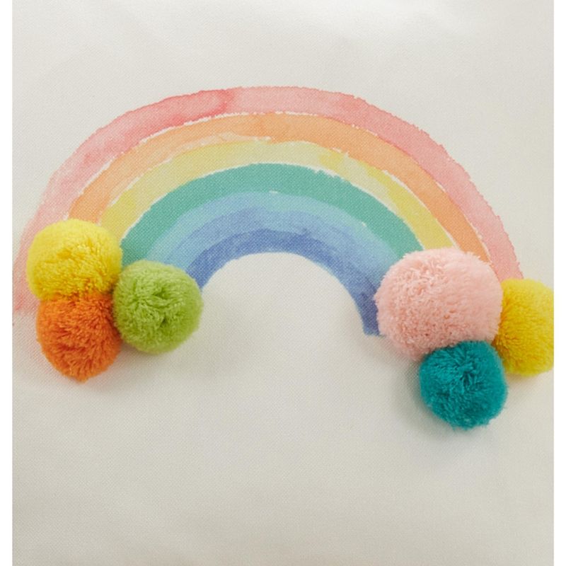 Saro Lifestyle Rainbow Pom Pom Pillow - Poly Filled, 16" Square, Multi, 3 of 5