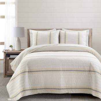 Farmhouse Striped Reversible Quilt Bedding Set - Lush Décor