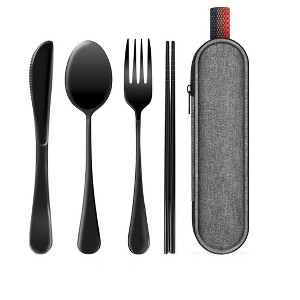 Itopfox Travel Utensils Set with Case, Portable Stainless Steel Silverware for Work, Camping, Picnic, Lunch Box - Fork, Spoon, Knife, Chopsticks - 1 of 4