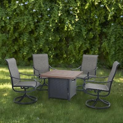 5pc Patio Dining Set with 34" Square Fire Pit Table & Swivel Arm Chairs - Captiva Designs