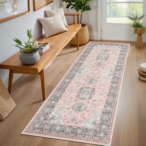 Coucheta boho Vintage Rug - Washable, Non-Slip Low-Pile Floral Accent Carpet for Home & Office - 1 of 4