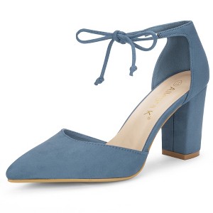 Allegra K Women's Ankle Tie Point Toe High Block Heel Dress Pumps - 1 of 4