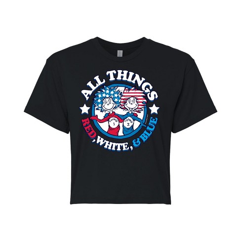 Women's - Dr. Seuss - All Things Red White And Blue Cropped Graphic T-Shirt - image 1 of 4